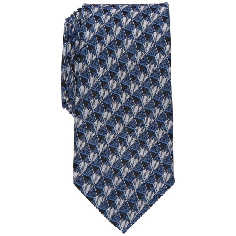 Perry Ellis Mens Dunstan Geometric Print Tie Navy Blue ONE SIZE Necktie