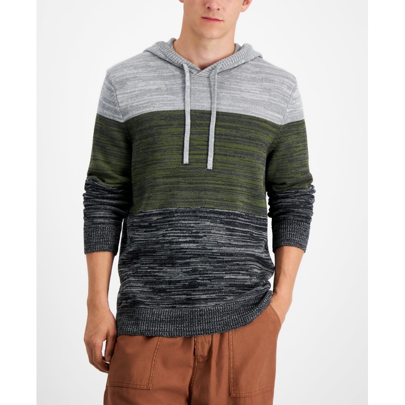 Sun + Stone Men's Colorblocked Hooded Sweater XXL Grey Green Tank Heather