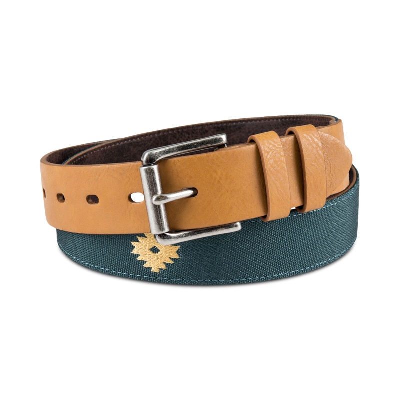 SUN + STONE Men's Faux Leather Printed Belt Green Small Medium