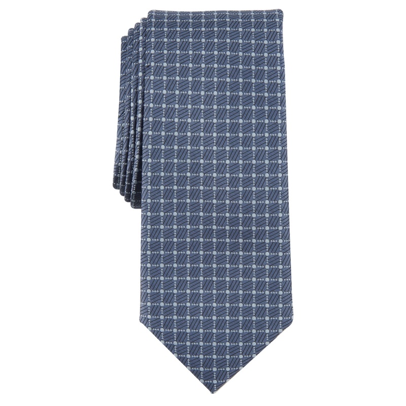 Alfani Men's Danner Grid Print Necktie Denim Blue
