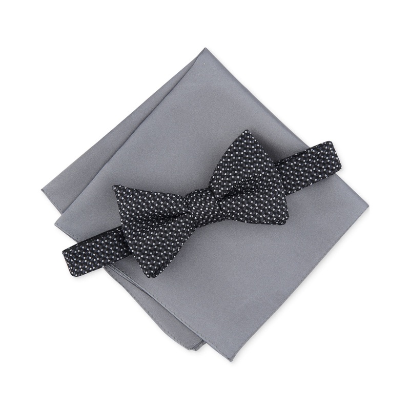 Alfani Men's Mangin Mini Print Bow Tie & Pocket Square Set Black