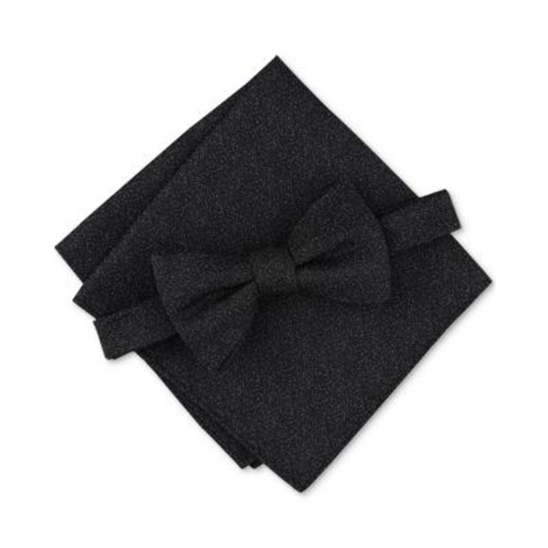 Alfani Men's Millard Mini Print Bow Tie & Pocket Square Set Black