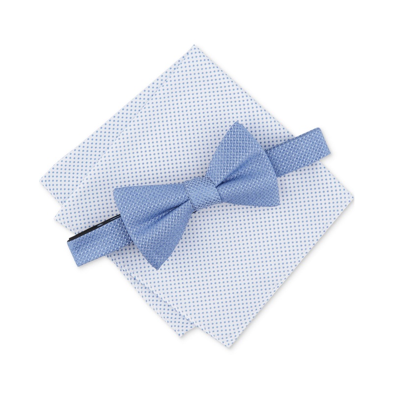 Alfani Men's Minetta Solid Bow Tie & Textured Pocket Square Set Blue