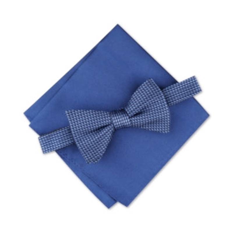 Alfani Men's Mini Neat Pre Tied Bow Tie Solid Pocket Square Set Navy Blue