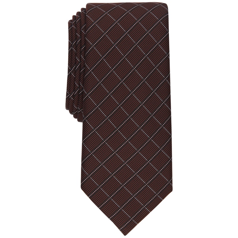 Alfani Men's Slim Grid Necktie Cognac