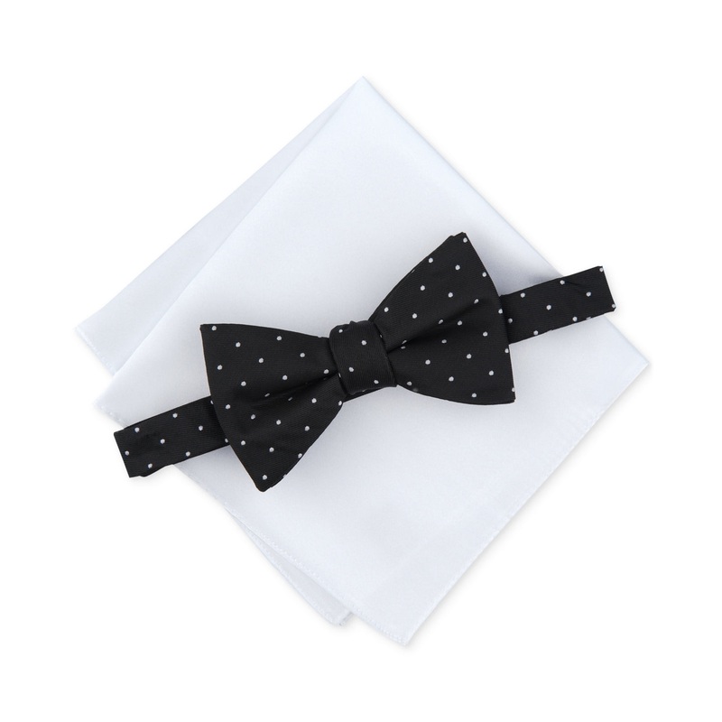 Alfani Men's Utopia Dot Print Bow Tie & Pocket Square Set Black White