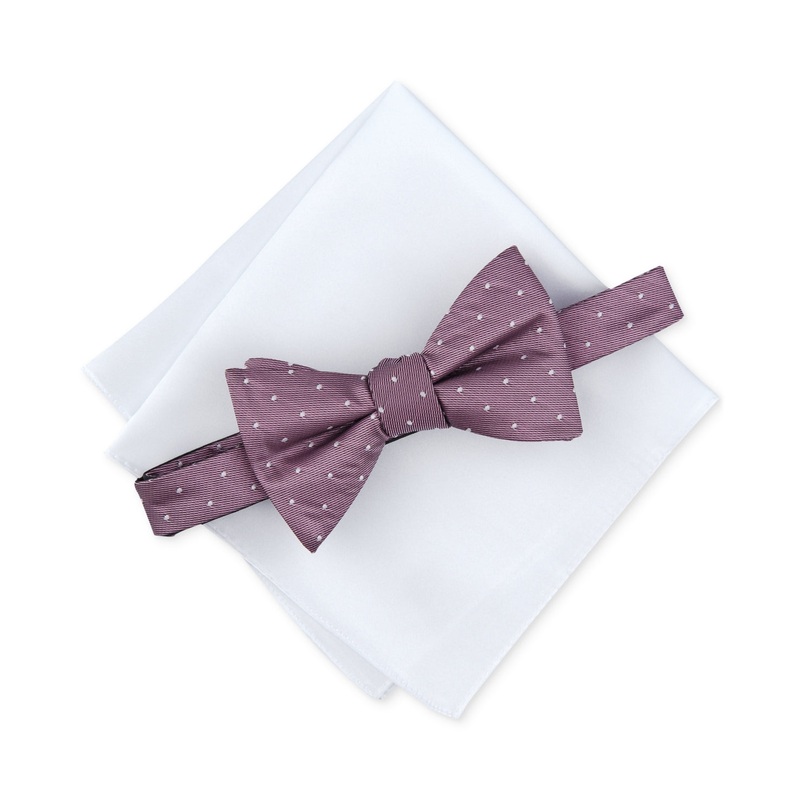 Alfani Men's Utopia Dot Print Bow Tie & Pocket Square Set Pink White