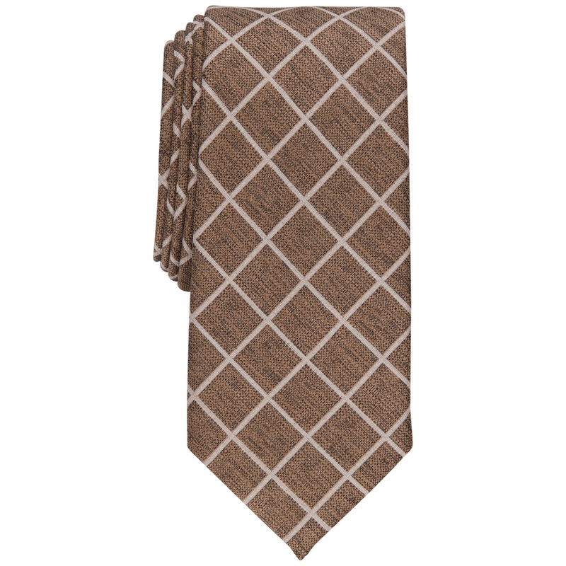 Alfani Mens Necktie Blossom Grid Slim Tie Taupe Brown
