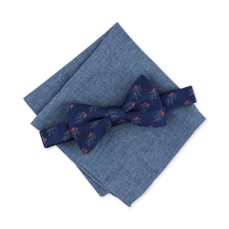 Bar Iii Men's Melon Floral Bow Tie Necktie  Pocket Square Set Pink
