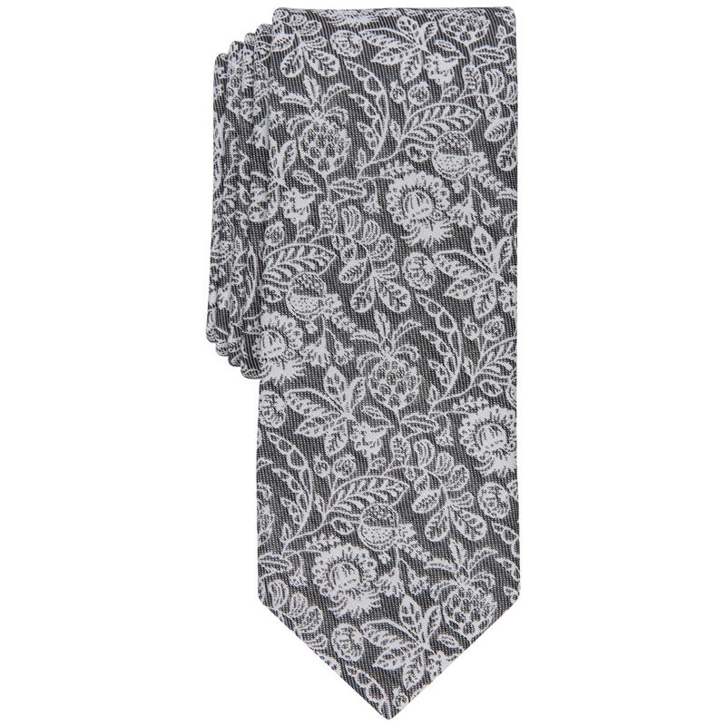 Bar Iii Men's Wiles Skinny Floral Tie Black White Necktie