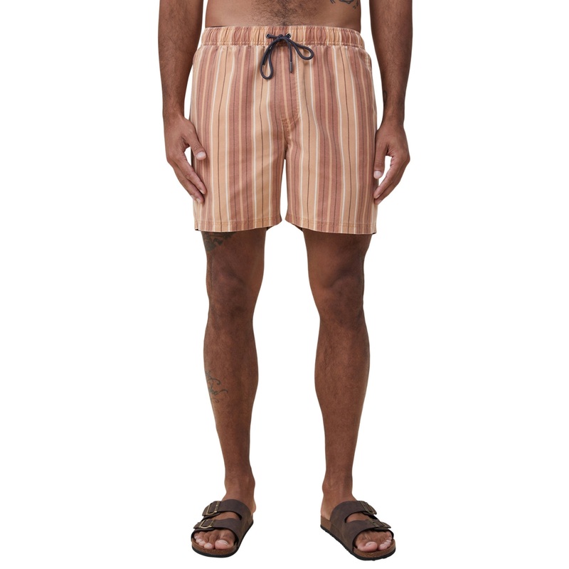 Cotton On Men's Kahuna Relaxed Fit Shorts Burnt Orange Stripe 2XL