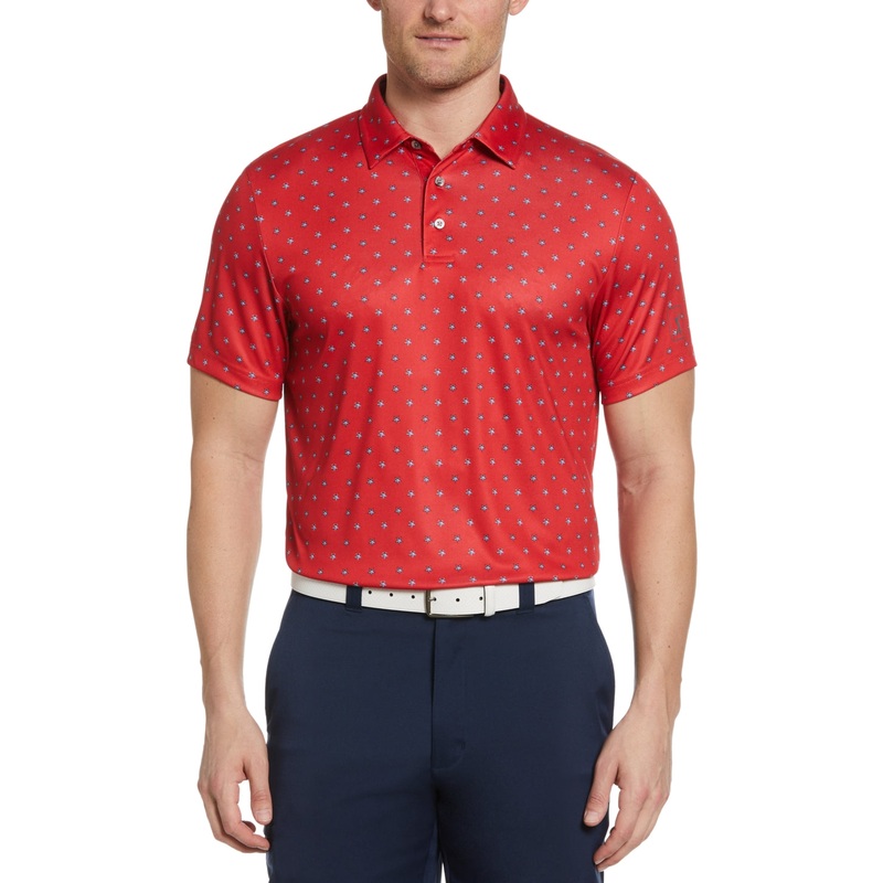 PGA TOUR Mens Athletic Fit Stars Polo Shirt Red Small