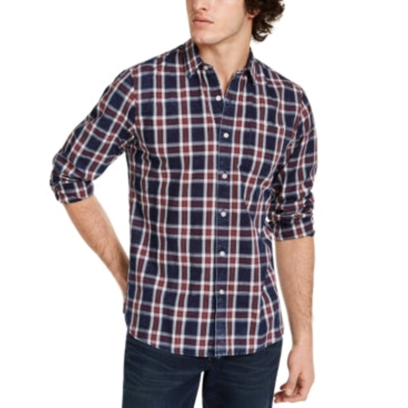 Sun + Stone Men's Dio Plaid Button Down Shirt Blue 2XL
