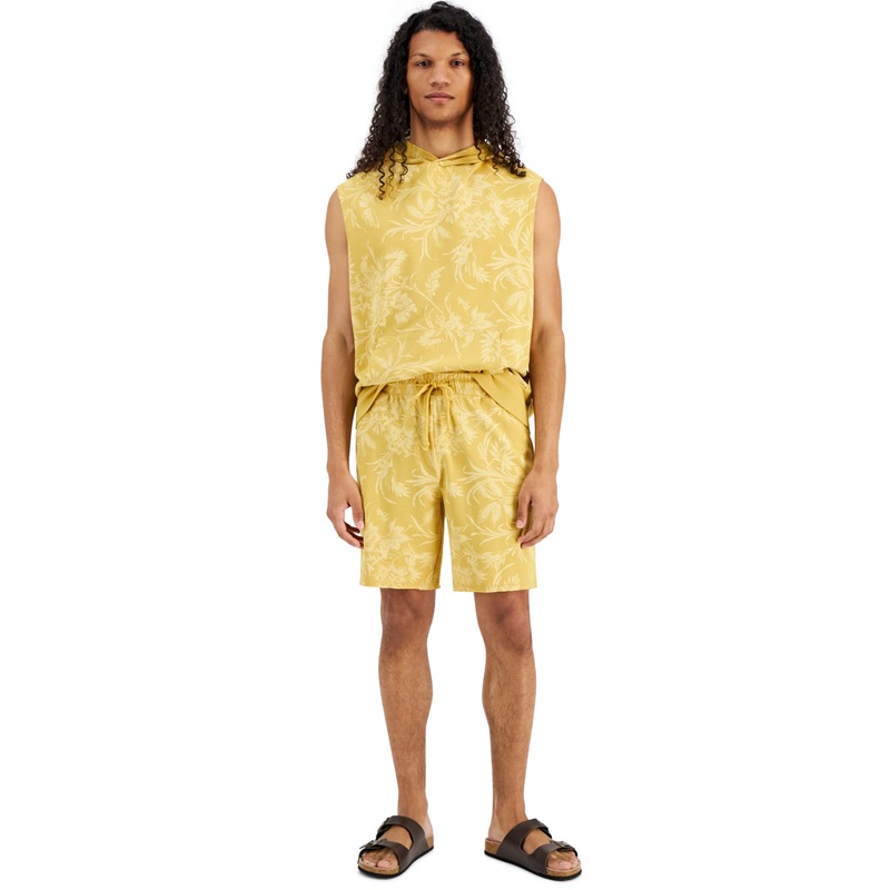Sun + Stone Men's Lutz Tropical Floral-Print 8" Drawstring Shorts Yellow XL