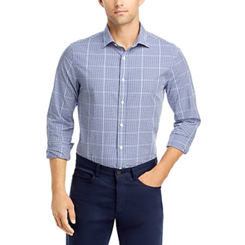The Men's Store  Stretch Slim Fit Button Shirt XXL Blue Check