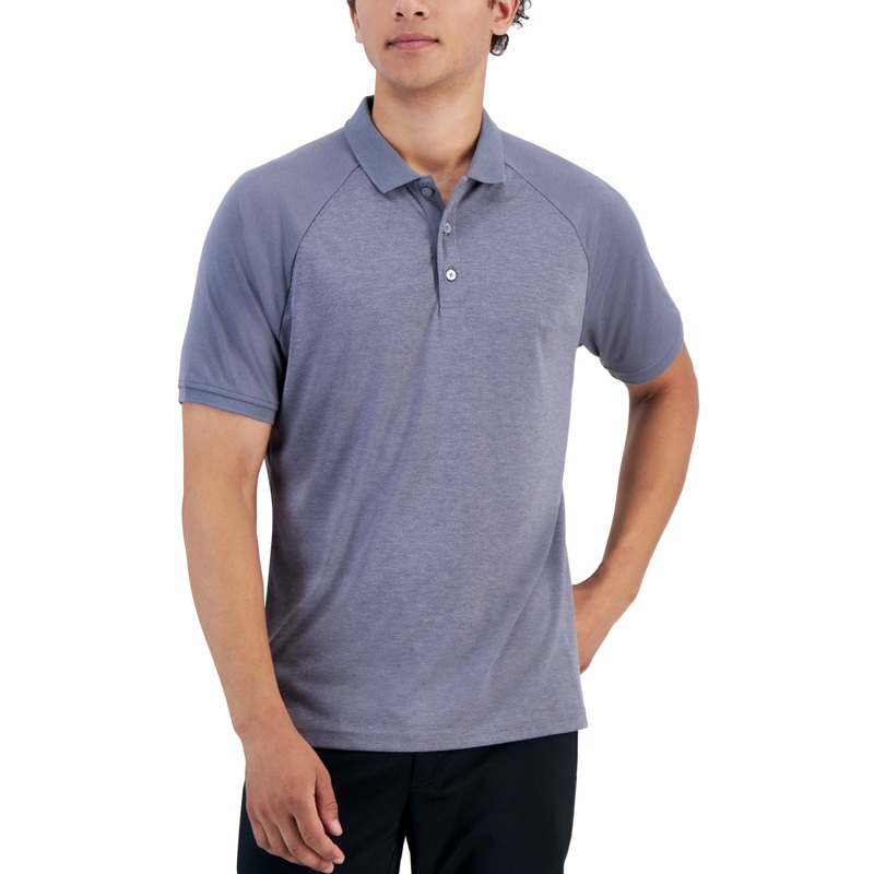 Alfani Men's AlfaTech Short Sleeve Polo Shirt  Lead Statue Blue Small