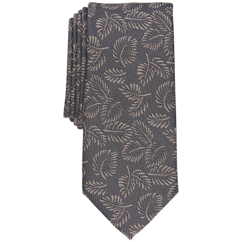 Alfani Men's Breton Leaf Print Necktie Tan