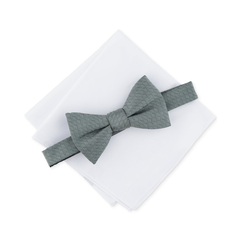 Alfani Men's Gramercy Solid Bow Tie & Pocket Square Set Sage Green