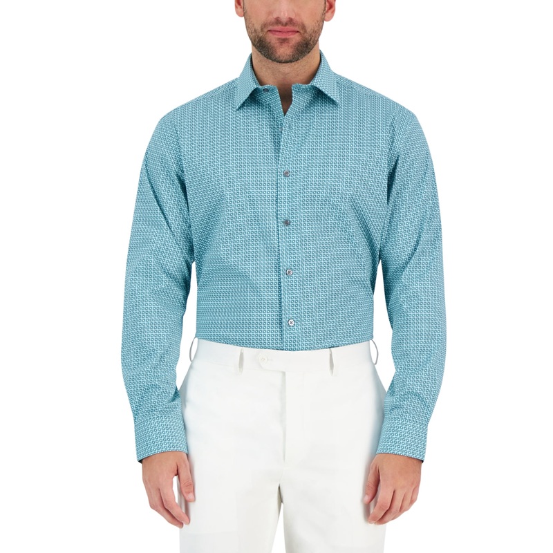 Alfani Men's Regular Fit Geo Print Dress Shirt Blue  14 14.5 32 33