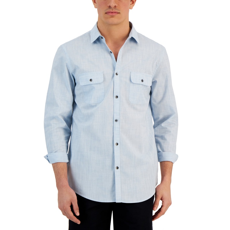 Alfani Men's Regular Fit Solid Button Down  Shirt Day Flower Light Blue Small