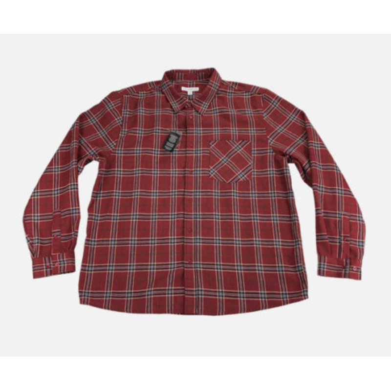 And Now This Mens Flannel Collared Button Down Shirt Red Small