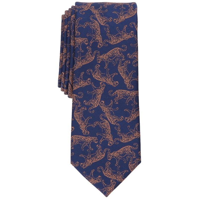 Bar III Men's Leopard Solid Skinny Tie Orange blue