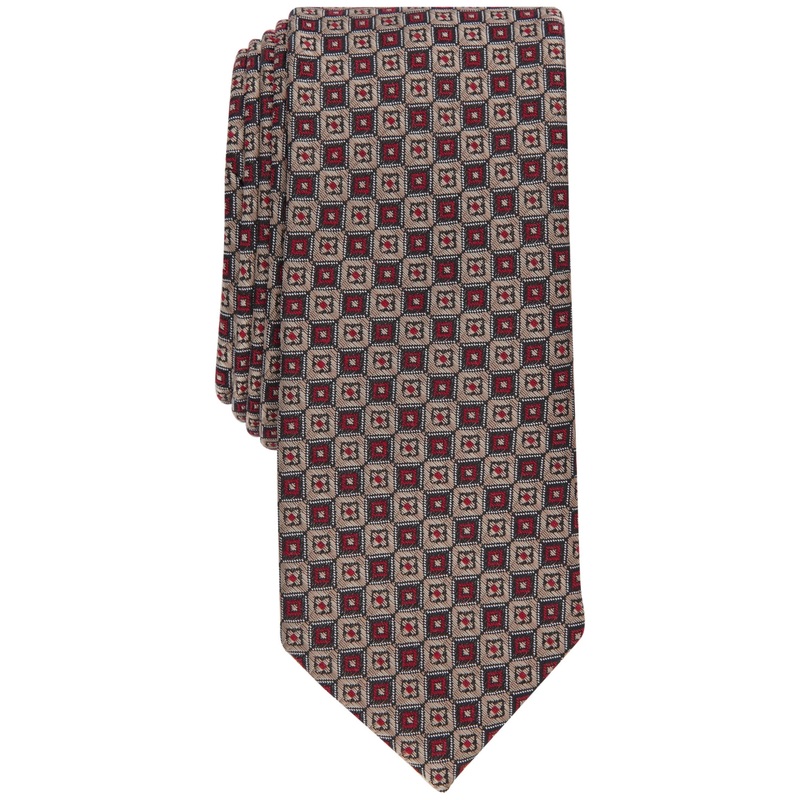 Bar III Men's Maine Skinny Tie Taupe Red