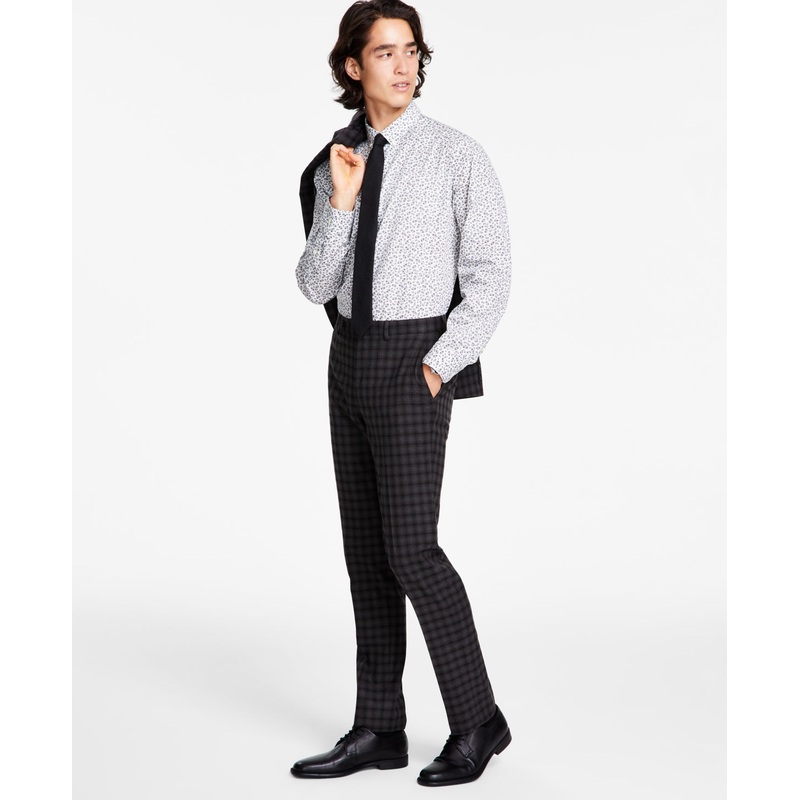 Bar Iii Men's Skinny Fit Check Suit Dress Pants Brown Check 32 x 30