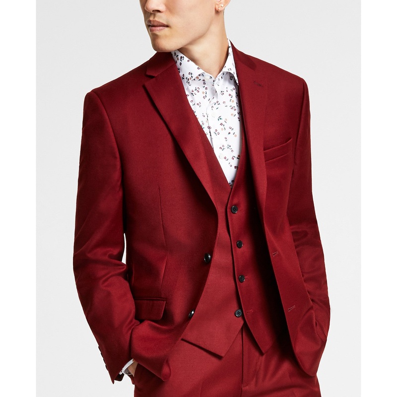 Bar Iii Men's Slim Fit Red Solid Suit Jacket Red 36R Sport Coat