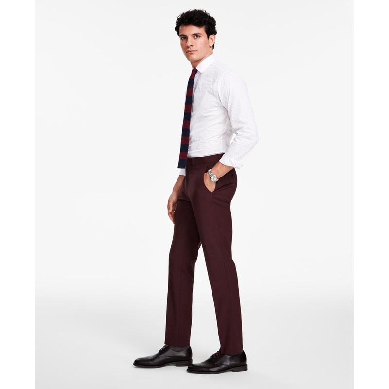 Bar Iii Men's Slim Fit Solid Suit Dress Pant Burgundy 32 x 32