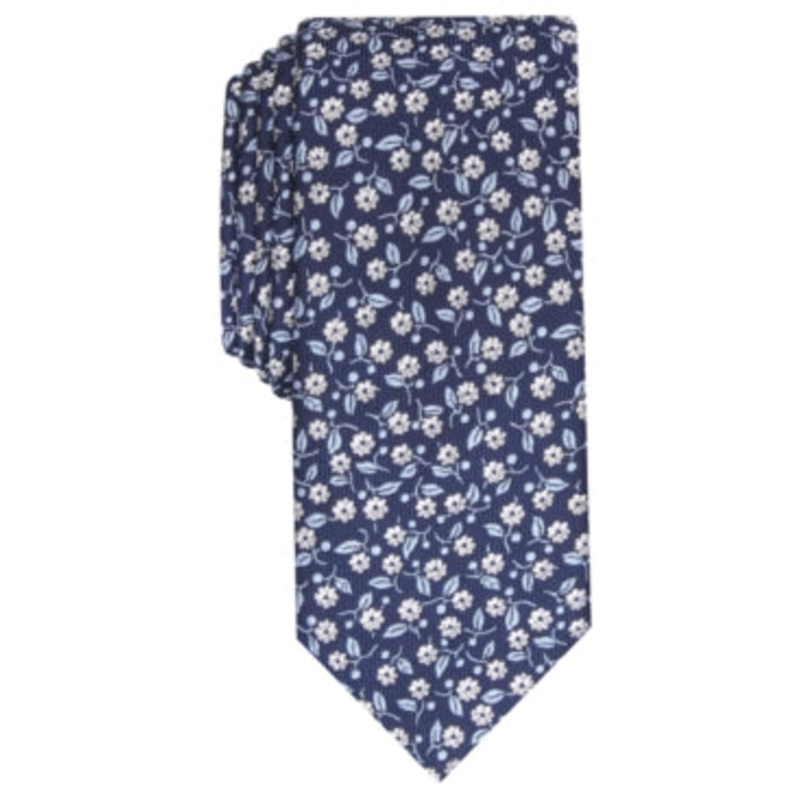 Bar Iii Mens Magnolia Skinny Floral Tie Navy Blue Necktie