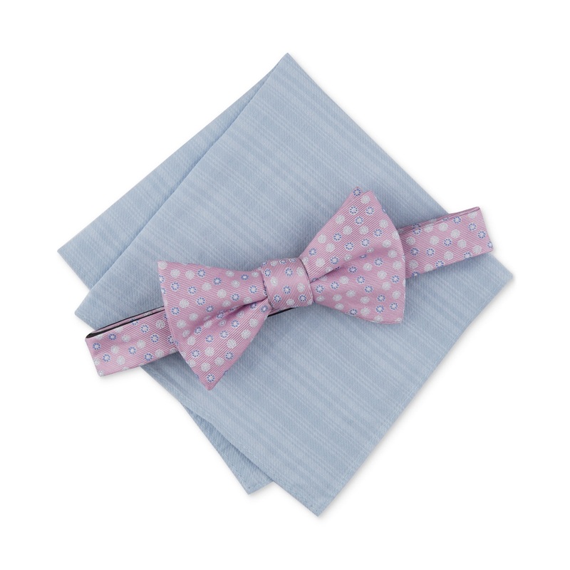 Bar III Mens Wolk Pre Tied Tie & Solid Pocket Square Set Dusty Pink Blue