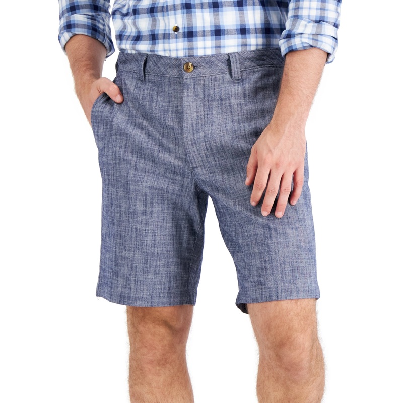 Club Room Men's 9 Stretch Chambray Shorts Blue Combo 44