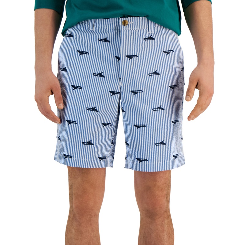 Club Room Men's Fishing Club Classic Fit Seersucker Stripe  Shorts Blue 42