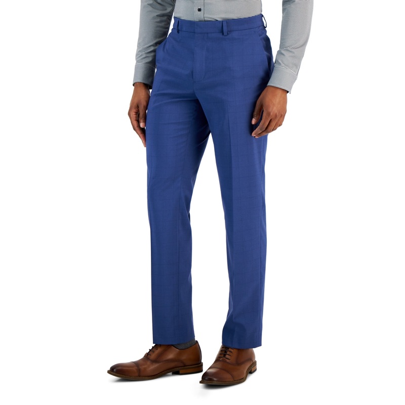Perry Ellis Portfolio Men's Slim Fit Tonal Windowpane Dress Pants Blue 34 x 32