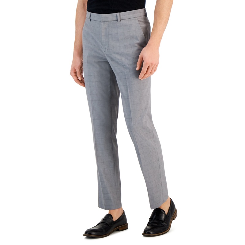 Perry Ellis Portfolio Men's Slim Fit Windowpane Dress Pants Dark Gray 38 x 32