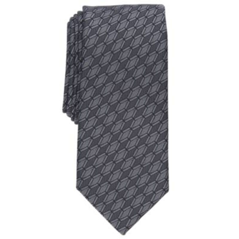 Alfani Men's Harper Geo Print Tie Charcoal Grey Necktie