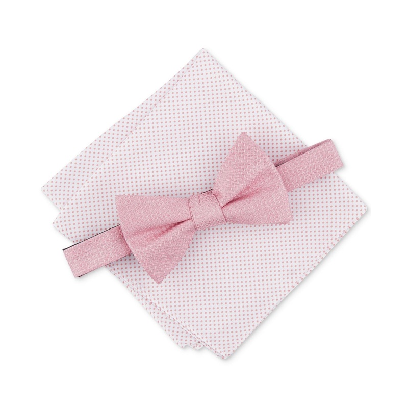Alfani Men's Minetta Solid Bow Tie & Textured Pocket Square Set Pink