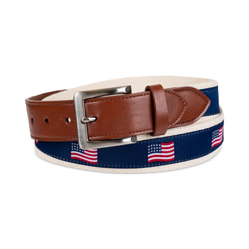 Club Room Men's American Flag Belt Tan Navy Small 30 32