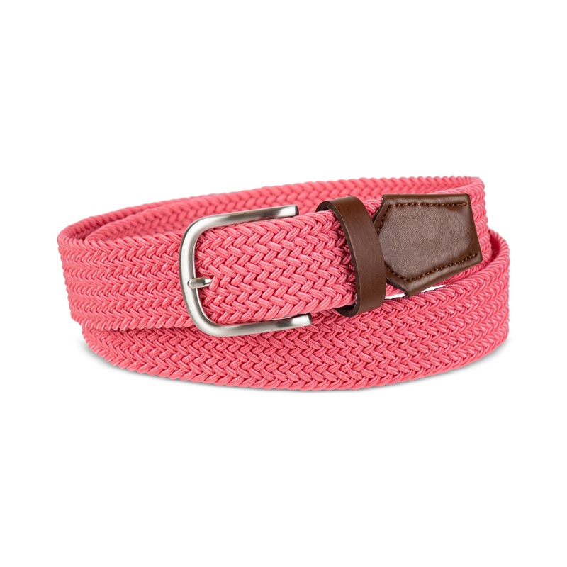 Club Room Men's Stretch Comfort Braided Belt Faux Leather Trim Pink Small Medium