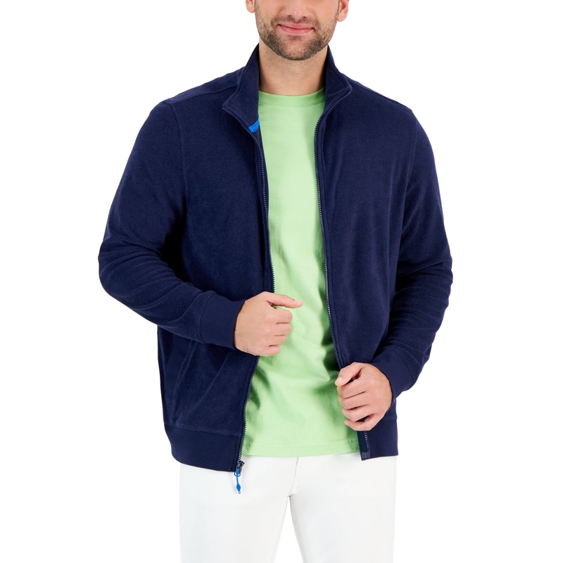 Club Room Men's Terry Towel Zip up Sweatshirt Navy Blue Small