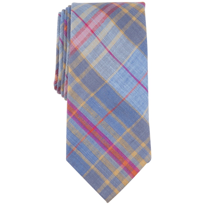 Club Room Men's Webster Plaid Tie Blue Pink Multi Necktie