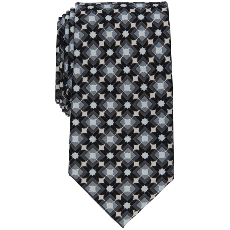 Perry Ellis Men's Lloyd Geo Print Tie Black Necktie