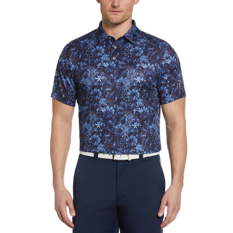 Pga Tour Men's Tie Dyed Print Performance Golf Polo Shirt Peacoat Small