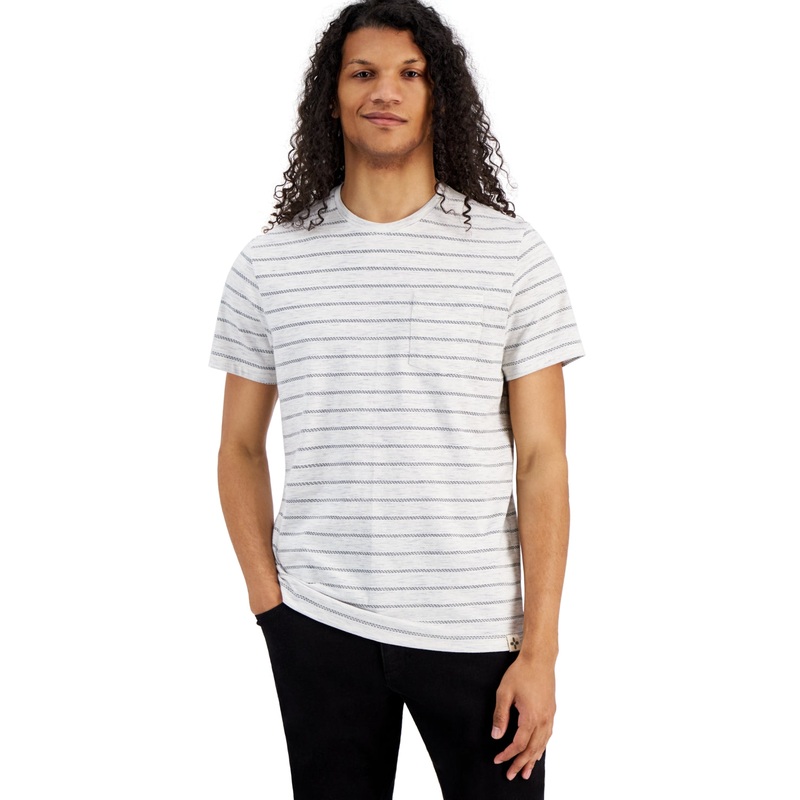 Sun Stone Men's Aaron Regular Fit Stripe Pocket T Shirt Vintage White Small