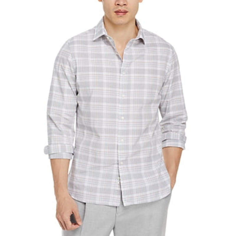 The Men's Store  Casual Stretch Slim Fit Shirt Grey Large