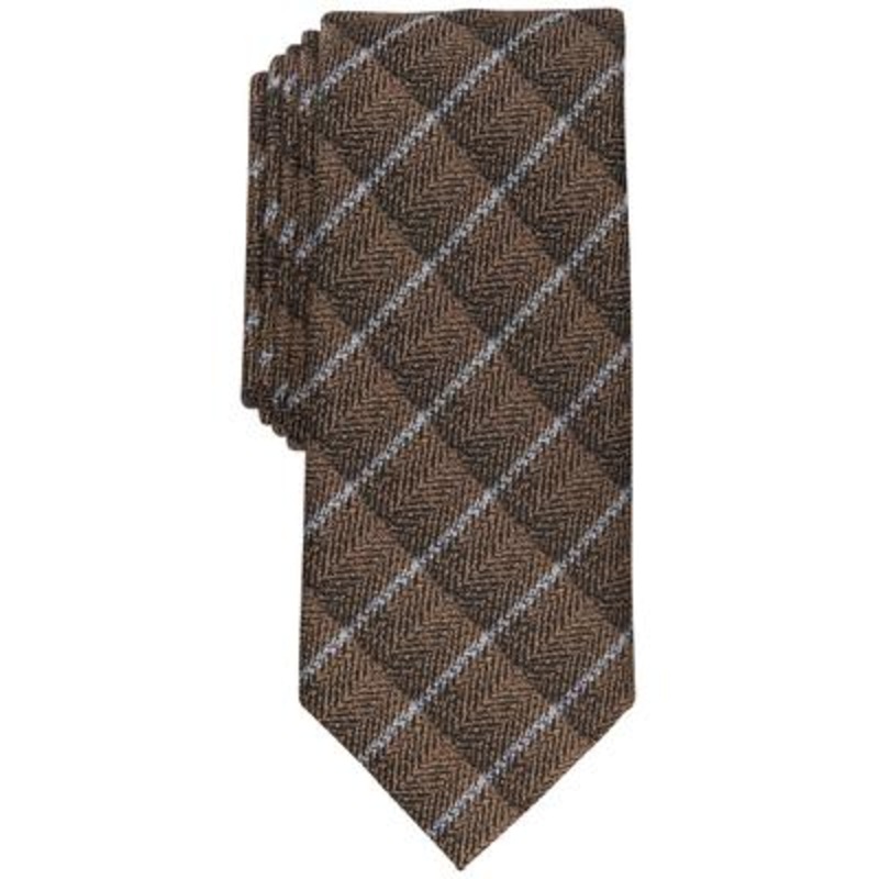 Alfani Men's Abstract Check Slim Tie Taupe Necktie