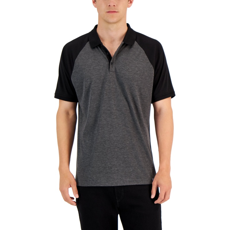 Alfani Men's AlfaTech Short Sleeve Polo Shirt Deep Black Grey Small