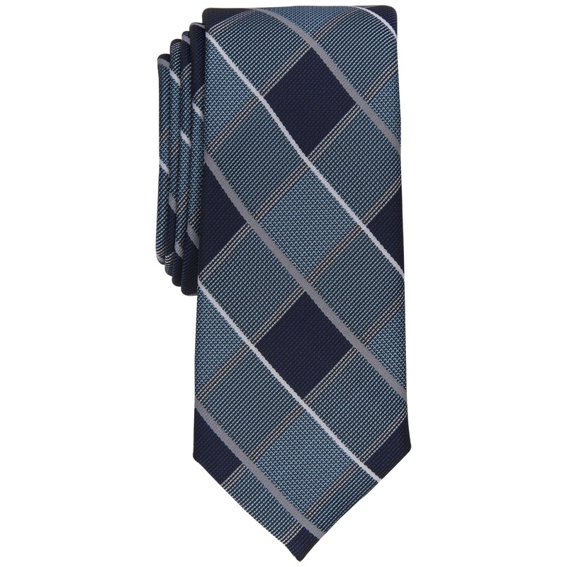 Alfani Men's Dell Slim Plaid Tie Navy Blue Necktie