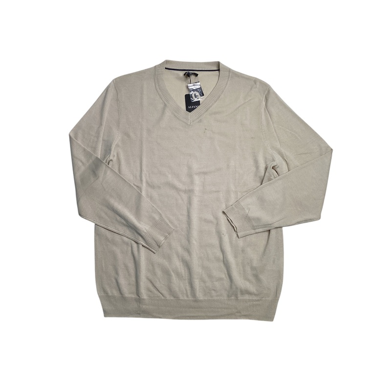 Alfani Men's Long Sleeve V Neck Merino Sweater Beige Rice XL